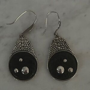 Unique Black alligator leather and Sterling Silver Drop Earrings